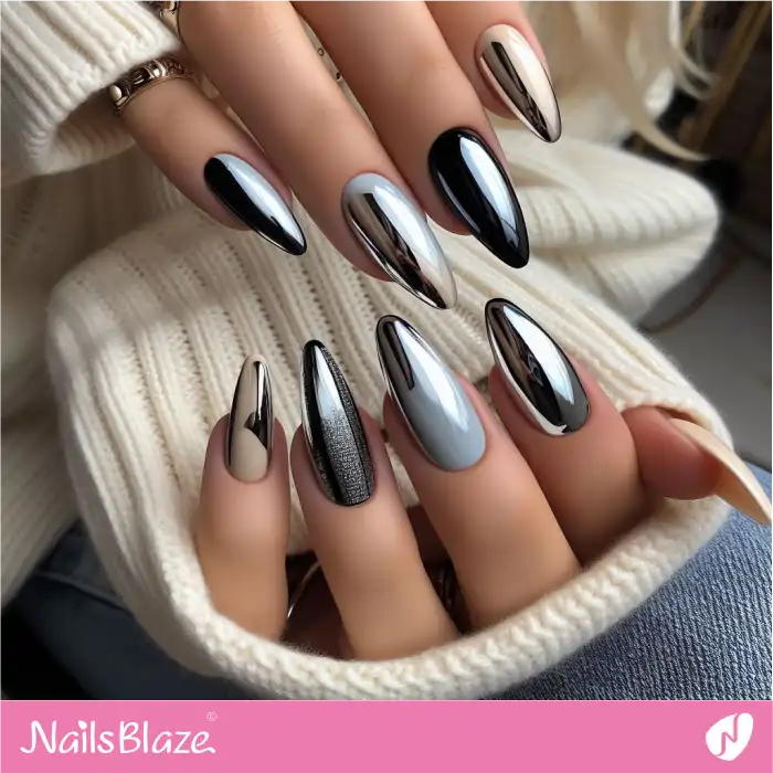 Long Mix and Match Chrome Nails | Chrome Nails - NB4014